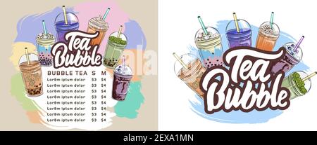 Menü-Design und Flyer Thai Perle Blase Tee-Menü für Ihr Café mit Blase Tee Getränke Design für vietnamesischen Tee Business-Druckset Stock Vektor