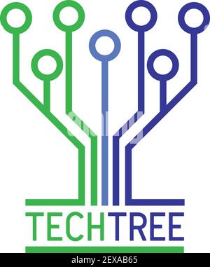 Technologie-Baum-Logo auf weißem Hintergrund. vektor-Illustration Stock Vektor