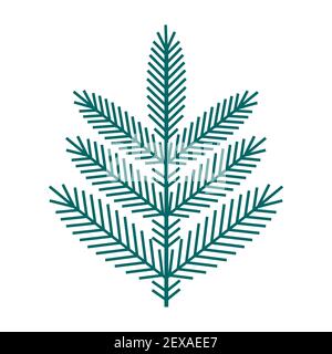 Einfacher minimalistischer grüner Zweig einer Fichte mit Nadeln. Florale Kollektion von eleganten Pflanzen zur saisonalen Dekoration. Stilisierte Symbole der Botanik. Stoc Stock Vektor