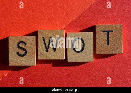 swot, Abkürzung für Stärken, Schwächen, Chancen, Bedrohungen, Stockfoto