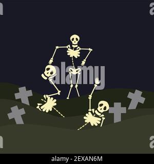 tanzendes Skelett in Bewegung. vektor-Illustration Stock Vektor