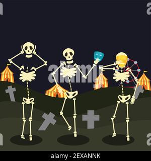 tanzendes Skelett in Bewegung. vektor-Illustration Stock Vektor