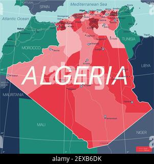 Algerien Land detaillierte editierbare Karte mit Regionen Städte und Städte, Straßen und Eisenbahnen, geografische Standorte. Vector EPS-10-Datei Stock Vektor