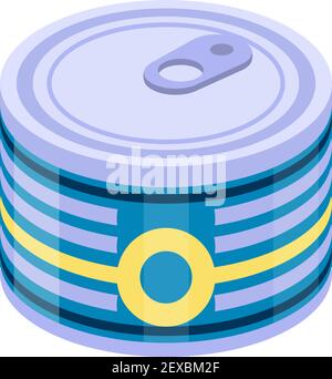 Isometrischer Symbolvektor für TIN-CAN. Konserven, Fisch, Erbsen, Thunfisch-Suppe Web-Symbol, 3D Stil. Metall Glas Illustration Design, Idee für Infografiken. Stock Vektor