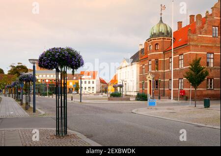 Straßenansicht von Stege auf der dänischen Insel Moen Stockfoto