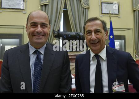 Fotorepertoire, Italien. März 2021, 04th. Rom, 12. Juli 2018 Nicola Zingaretti und Giuseppe Sala während der Präsentation des Berichts 2018 über die Koordinierung der öffentlichen Finanzen des Rechnungshofs ph. â © Luigi Mistrulli (Rom - 2018-07-12, Luigi Mistrulli) ps das Foto kann in Übereinstimmung mit dem Kontext verwendet werden, in dem es aufgenommen wurde, und ohne die diffamierende Absicht des Dekors der vertretenen Personen nur redaktionelle Verwendung Kredit: Unabhängige Fotoagentur/Alamy Live News Stockfoto