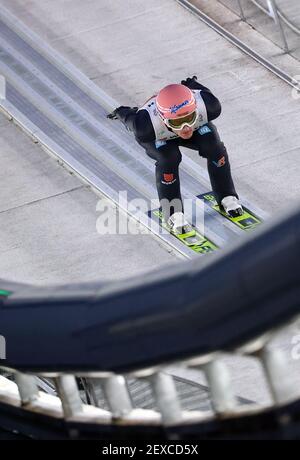 Oberstdorf, Deutschland. März 2021, 04th. Langlauf: Weltmeisterschaft, Skispringen - Großschanze, Männer, Qualifikation. Severin Freund aus Deutschland im Einsatz. Quelle: Daniel Karmann/dpa/Alamy Live News Stockfoto