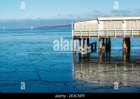 Winterliche Impressionen aus Schleswig-Holstein mit Eis und Schnee im kalten Norden Stockfoto