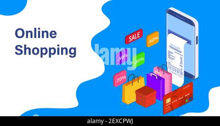 Isometrisches Smartphone Online-Shopping-Konzept. Stock Vektor