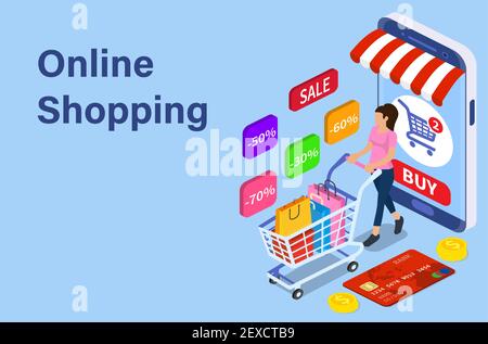Isometrisches Online-Shopping-Konzept für Smartphones Stock Vektor