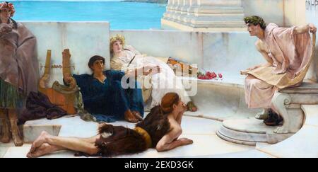 Lawrence Alma-Tadema. Gemälde mit dem Titel 'A Reading from Homer' von dem britisch-niederländischen Künstler, Sir Lawrence Alma-Tadema (geb. Lourens Alma Tadema, 1836-1912), Öl auf Leinwand, 1885 Stockfoto