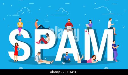 Spam cocnept. Männer und Frauen mit Laptop Stock Vektor