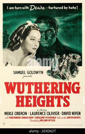 Wuthering Heights (Wuthering Heights). Leistung. Laurence Olivier, Merle Oberon und David Niven. Poster/Bild von alten und alten Horrorfilmen. 1939. Stockfoto