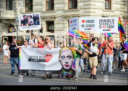 Wien, Österreich. 24. Juni 2014. protestmarsch nach Russland mit Liebe. Als Zeichen der Solidarität mit dem LGBTQ-Volk und als Protest gegen die sich verschlechternde Menschenrechtslage in Russland Stockfoto