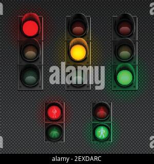 Ampeln realistisch transparent Icon Set mit Ampel für Fußgänger und verschiedene andere Vektor-Illustration Stock Vektor