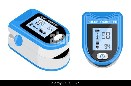 Pulsoximeter-Symbol auf dem Medianfinger zur Messung des Sauerstoffs im Blut. Gesundheitsfürsorge für Blutsättigungstest. Vektorgrafik Stock Vektor