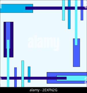 Rahmenzusammensetzung aus blauen Stäben, Streifen und Rechtecken. Geometrisches Muster, flacher Rand. Abstrakter Vektorhintergrund, Vorlage mit Kopierraum. EPS10 Stock Vektor