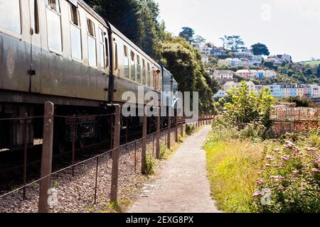 England, Devon, LNER A4 Pacific 'Bittern' auf dem Weg zum Torbay Express nach Kingswear mit der Dartmouth Steam Railway Stockfoto