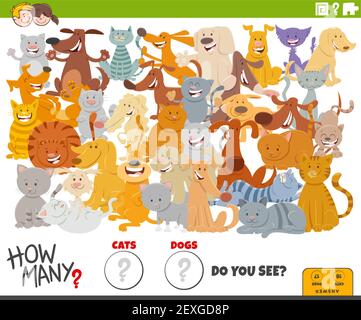 Illustration der pädagogischen Zählung Spiel für Kinder mit Cartoon-Katzen Und Hunde Zeichen Gruppe Stock Vektor