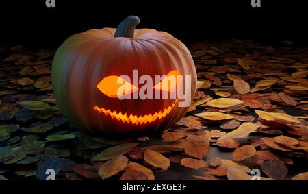 Gruseliger Kürbis an Halloween. 3D gerenderte Abbildung. Stockfoto