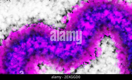 Abstrakte Malerei mit dunklem Hintergrund. Pinselstriche in weiß, rosa und lila. Marmorstruktur. Farben der alkoholischen Tinte. 4K. Violett. Rosa. Stockfoto