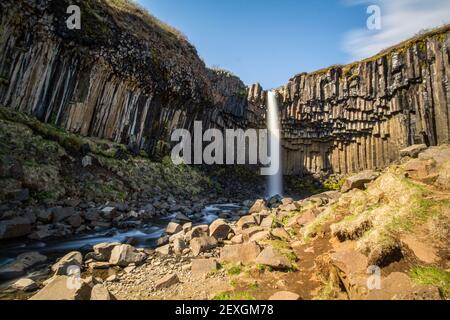 Bulb Exposition von Svartifoss Wasserfall im Skaftafell Nationalpark, Island Stockfoto