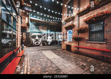 Street Art at Commercial Court auch bekannt als Cathedral Quarter, Belfast, Nordirland, UK Stockfoto