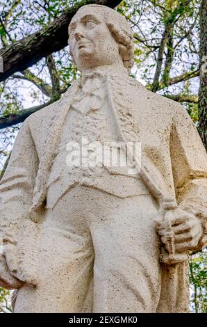 Eine Statue von Bernardo de Galvez steht auf Spanish Plaza, 27. Februar 2021, in Mobile, Alabama. Stockfoto