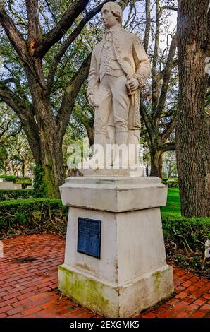 Eine Statue von Bernardo de Galvez steht auf Spanish Plaza, 27. Februar 2021, in Mobile, Alabama. Stockfoto