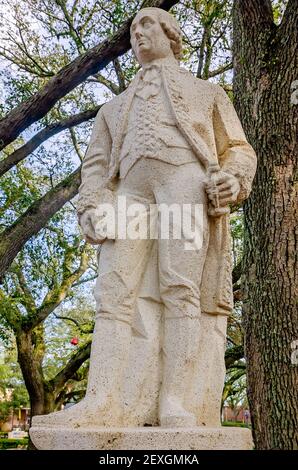 Eine Statue von Bernardo de Galvez steht auf Spanish Plaza, 27. Februar 2021, in Mobile, Alabama. Stockfoto