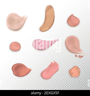 Kosmetik Concealer Schmieren Strichen Ton Creme Foundation verschmiert Bereich Farben auf transparentem Hintergrund realistische Vektordarstellung Stock Vektor
