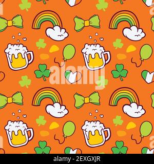 St. Patrick's Day Feiern, 17 März, Feier Themen nahtlose Muster aus handgezeichneten Vektor-Illustrationen und Elemente. Stock Vektor