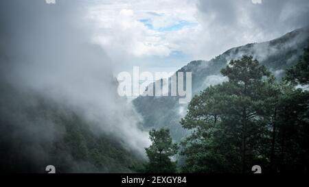 Blick vom Cangshan Berg mit grüner Natur und Erhai See In der Ferne zwischen den Wolken in Dali Yunnan China Stockfoto