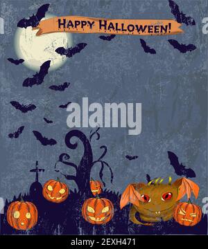 Halloween Poster mit niedlichem Monster. Stockfoto