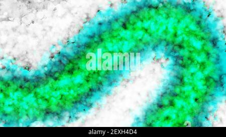Abstrakte Malerei mit dunklem Hintergrund. Pinselstriche in weiß, blau und grün. Marmorstruktur. Farben der alkoholischen Tinte. 4K. Stockfoto