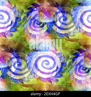 Sonnenlicht Makro grün, blaue Flecken Aquarell nahtlose Textur pa Stockfoto