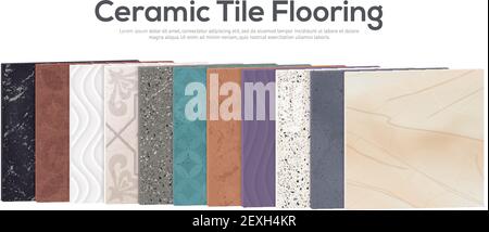 Realistische Keramik Set mit Stücken von rechteckigen Verkleidung Fliese mit Verschiedene Farbmuster und editierbare Text-Vektor-Illustration Stock Vektor