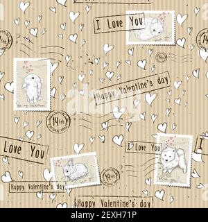 Nahtlose Textur mit Liebeselementen. Stockfoto