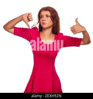 Zeigt Mädchen Frau Zeichen ja und nein, Hand Finger isoliert auf whit Stockfoto