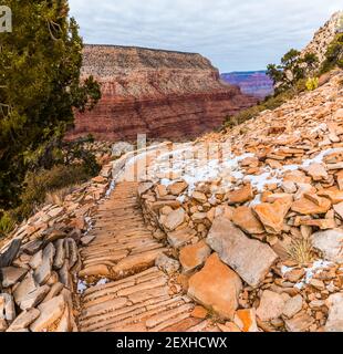 Der historische gepflasterte Hermit Trail, Grand Canyon National Park, Arizona, USA Stockfoto