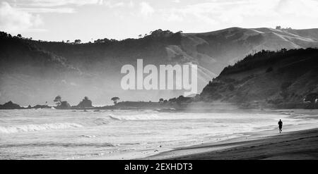 Am frühen Morgen Läufer am Kuaotunu Strand auf der Coromandel Halbinsel Auf der Nordinsel Neuseelands Stockfoto