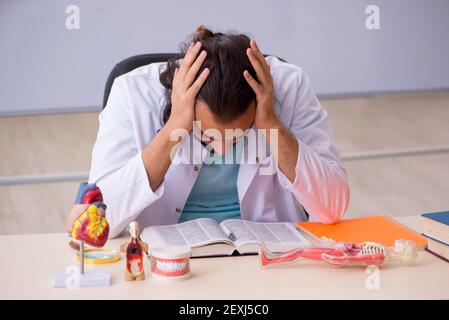 Junge Studentin, die menschliche Anatomie studiert Stockfoto