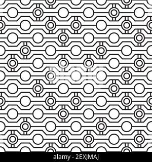 Ein nahtloses Retro-Muster mit Punkten, die mit Linien verflochten sind. Stock Vektor