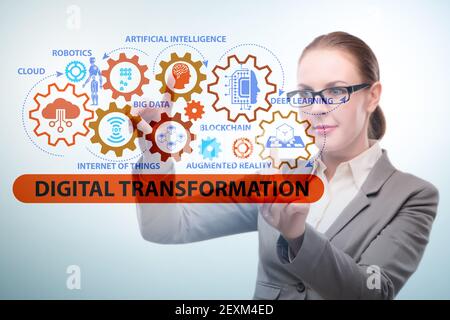 Geschäftsmann im Konzept der digitalen Transformation Stockfoto