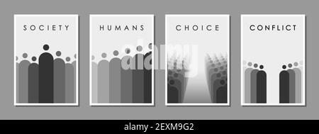 Set von minimalistischen schwarz-weiß-Design für das Cover einer Social Engineering Konferenz und andere Veranstaltungen, Vektor. Das Konzept der Probleme in der Gesellschaft Stock Vektor