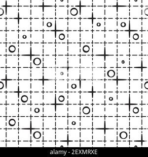 Ein nahtloses Retro-Muster mit Punkten, die mit Linien verflochten sind. Stock Vektor