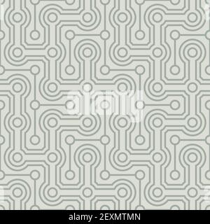 Ein nahtloses Retro-Muster mit Punkten, die mit Linien verflochten sind. Stock Vektor