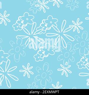Vektor hell blau Hintergrund weiß umreißt Gänseblümchen Kamille Blumen Muster, nahtlose Muster Hintergrund. Stock Vektor