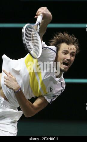 Rotterdam, Niederlande. März 2021, 03rd. Daniil Medvedev von Russland während des Tages 3 des 48th ABN AMRO World Tennis Tournament, ein ATP Tour 500 Turnier am 3. März 2021 im Rotterdam Ahoy in Rotterdam, Niederlande - Foto Jean Catuffe/DPPI/LiveMedia Kredit: Paola Benini/Alamy Live News Stockfoto