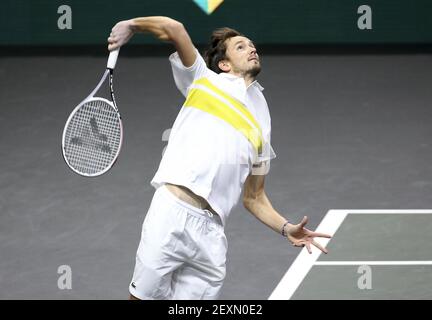 Rotterdam, Niederlande. März 2021, 03rd. Daniil Medvedev von Russland während des Tages 3 des 48th ABN AMRO World Tennis Tournament, ein ATP Tour 500 Turnier am 3. März 2021 im Rotterdam Ahoy in Rotterdam, Niederlande - Foto Jean Catuffe/DPPI/LiveMedia Kredit: Paola Benini/Alamy Live News Stockfoto
